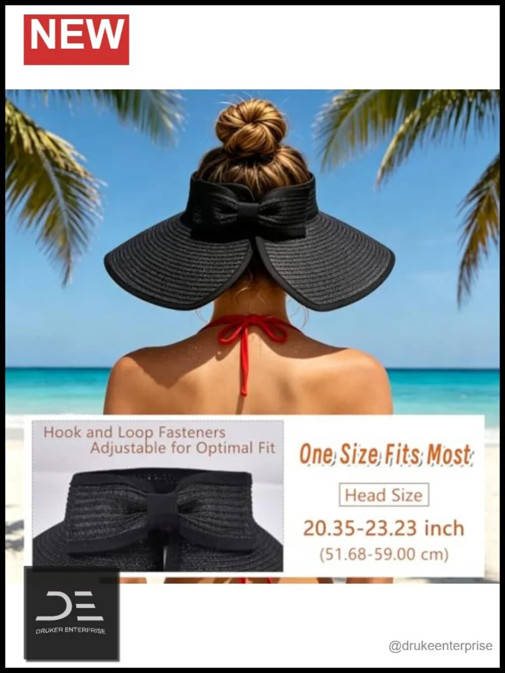 Wide Brim Straw Sun Hat Foldable Packable Visor UV Protection UPF 50+ Adjustable